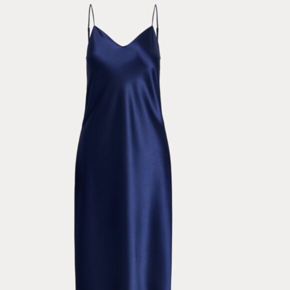 Polo Ralph Lauren Satin Midi Slip Dress in Newport Navy Sz 6 - Picture 11 of 13